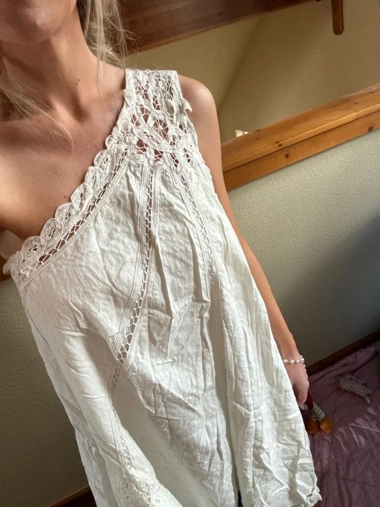 Free People Billie Battenburg One-Shoulder Mini Dress 100% Cotton - Picture 2 of 5